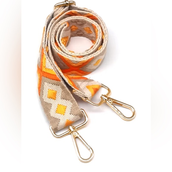 Accessories - Stylish Tan and Orange Geometric Crossbody Guitar Strap used for bag or purse